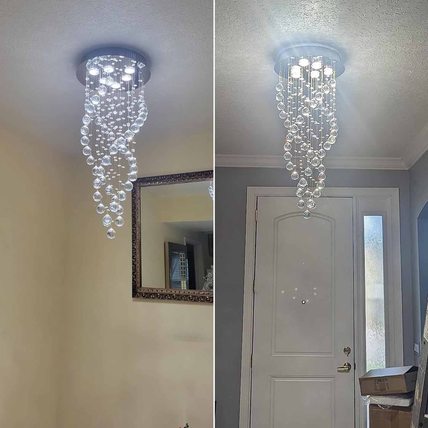 Modern Luxury 6-Lights Spiral Raindrop Crystal Chandeliers for Dining Room, k9 Crystal Ball Flush Mount Ceiling Light Fixture for Living Room,Bedroom,Bathroom,Hallway,Staircase of CRYSTOP