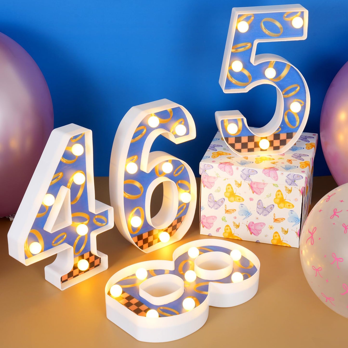 WalkManony LED Numbers Night Light(5)– Light Up Number Sign for Kids Birthday Party,Marquee Numbers with Warm White Glow,Battery Operated Blue & Gold Digits for Sonic Theme,8.66 x 5.91 in