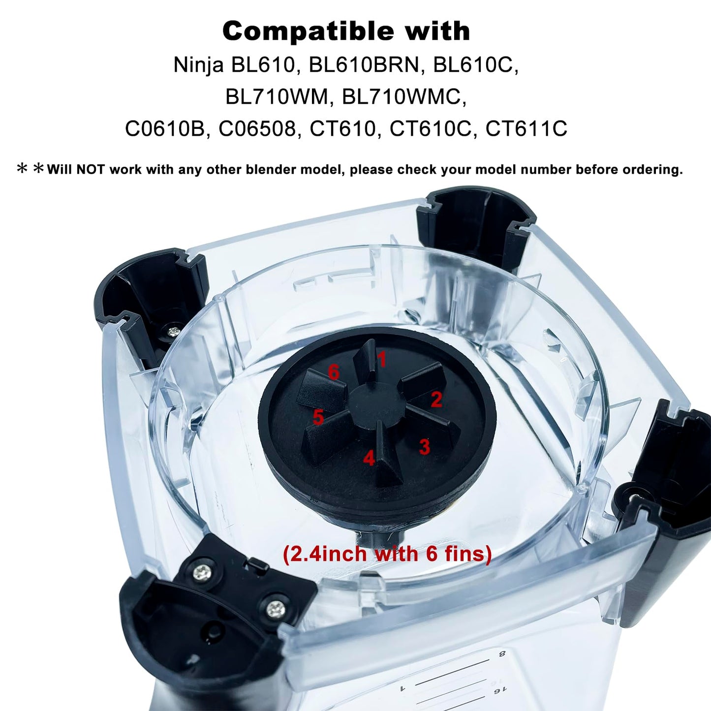 Blender Replacement Parts for Ninja BL610 BL710 Series 72 oz (9 Cups) Pitcher, Jar Bottom Base Blender Blade Driver Clutch and Drive Pin Stud Kit Set