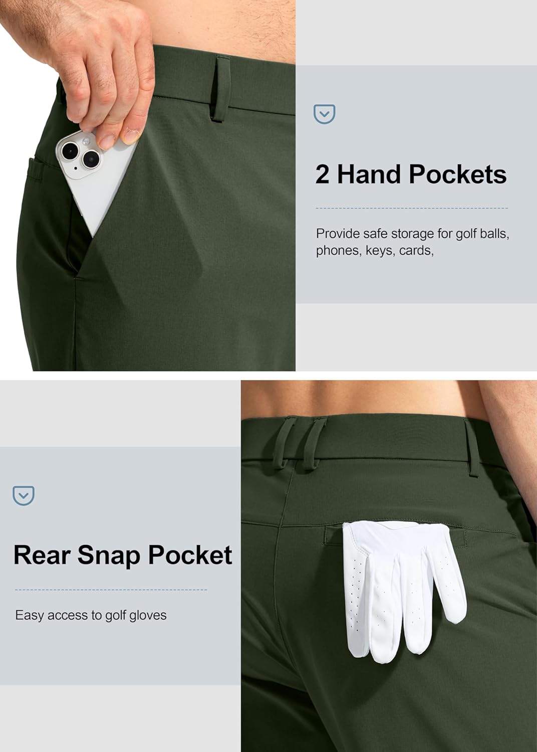 Pudolla Men's Golf Pants - Lightweight Stretch Casual Trousers with Pockets | Quick Dry, Comfy Fit (30"/32"/34")