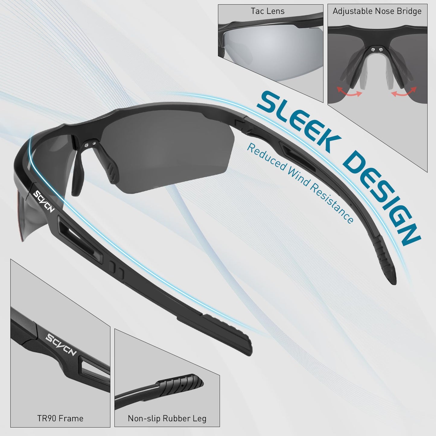 SCVCN Polarized Sports Sunglasses for Men Women Glasses Cycling Glasses Driving MTB Baseball Running Bicycle 04 silvery Black