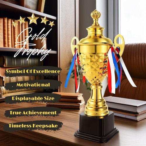 Flexzion Gold Trophy Award - Large Trophy Cup for Sports, Competitions & Celebrations | Perfect for Champions