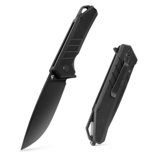 FLISSA Pocket Knife, 3.2" D2 Blade G10 Handle EDC Knife with Pocket Clip for Hunting, Camping, Survival, Outdoor Activities(Black)