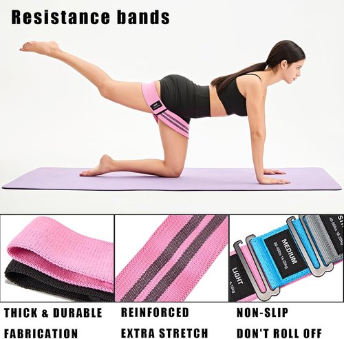 Adjustable Fabric Resistance Bands - 5 Levels of Customizable Tension for Squats & Glutes | Non-Slip Booty Bands for Men & Women