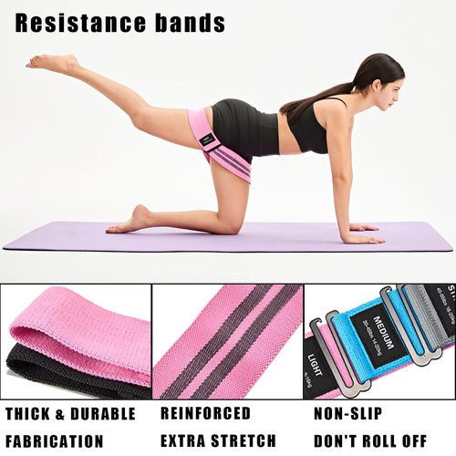Adjustable Fabric Resistance Bands for Squats, Glutes & Legs – 5 Levels of Customizable Size, Width & Tension, Non-Slip Booty Bands for Men and Women, Pilates & Yoga Workouts