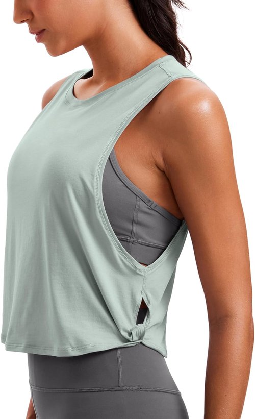 CRZ YOGA Pima Cotton Tank Top for Women - Loose Crop Sleeveless Workout Shirt | Athletic Gym Wear