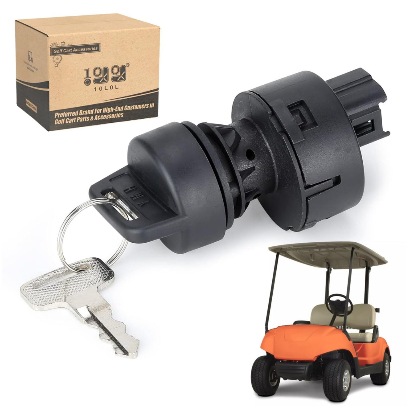 10L0L Golf Cart Ignition Key Switch for Yamaha G22 G29 Drive 2, OEM JW1-H2510-00, JU2-H2510-20 - 2 Position On/Off Replacement Ignition Switch with 2 Stander Keys for Gas 2005-UP Electric G29
