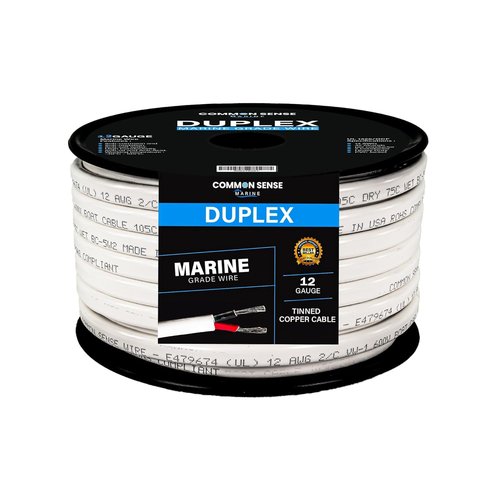Marine Wire 12 Gauge 2 Conductor - 16 ft Tinned Copper Duplex Flat Insulated Wire for Boats & Trailers