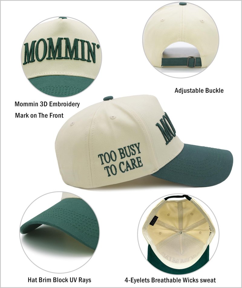 Mommin Trucker Hat for Women Mom Hat, Adjustable Embroidered Mama Baseball Cap, Mother's Day Birthday Gifts for Mom from Daughter Son Husband Green/Beige