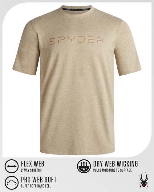 Spyder Mens T Shirt - Athletic Performance Short Sleeve Running Workout Tee - Moisture Wicking Crewneck Shirts for Men, Size Large, Stone