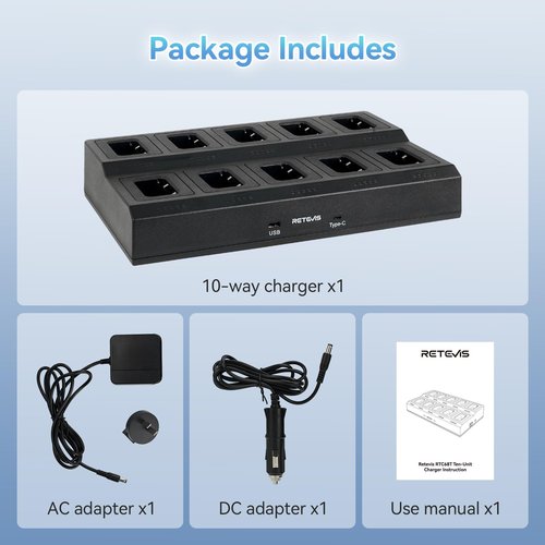 Retevis RT68 10-Way Charger, Multi Unit Rapid Charger, for Retevis RT68 RT68H NR10 Walkie Talkie and Battery, 5 LED Indicators, Individually Replaceable Base, AC/DC Adapter,Multiple Protection(1 Pack)