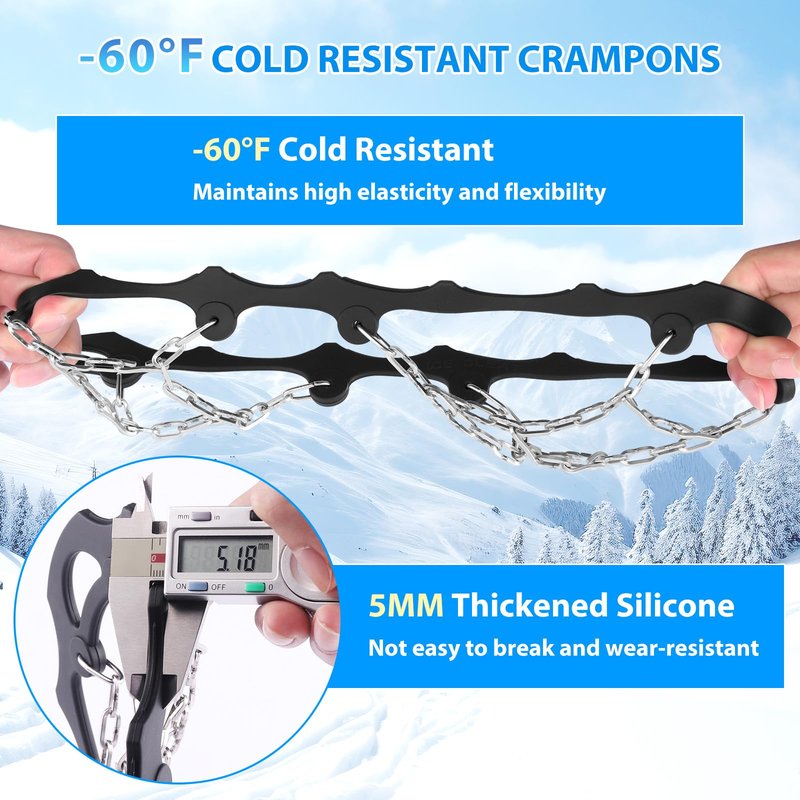 SYOURSELF Ice Cleats for Shoes and Boots Women Men, Crampons Non Slip Snow Chains Ice Grippers for Shoes and Boots, Traction Cleats Shoe Spikes for Snow and Ice Fishing Hiking Walking Climbing