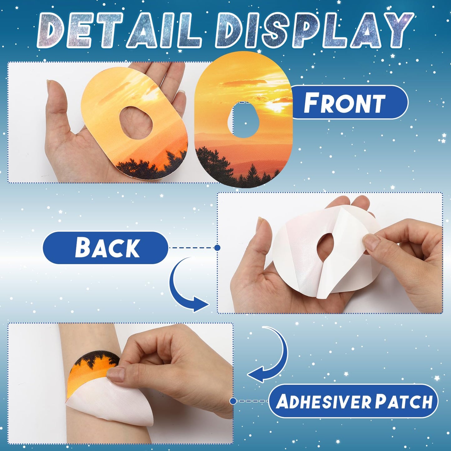 Geiserailie 32 Pack Adhesive Patches Compatible with Dexcom G7, CGM Patches, Nature Views Adhesive Tape Stickers, Sensor Covers Waterproof Sweat Proof Flexible Breathable Pre-Cut Overpatch Sticker