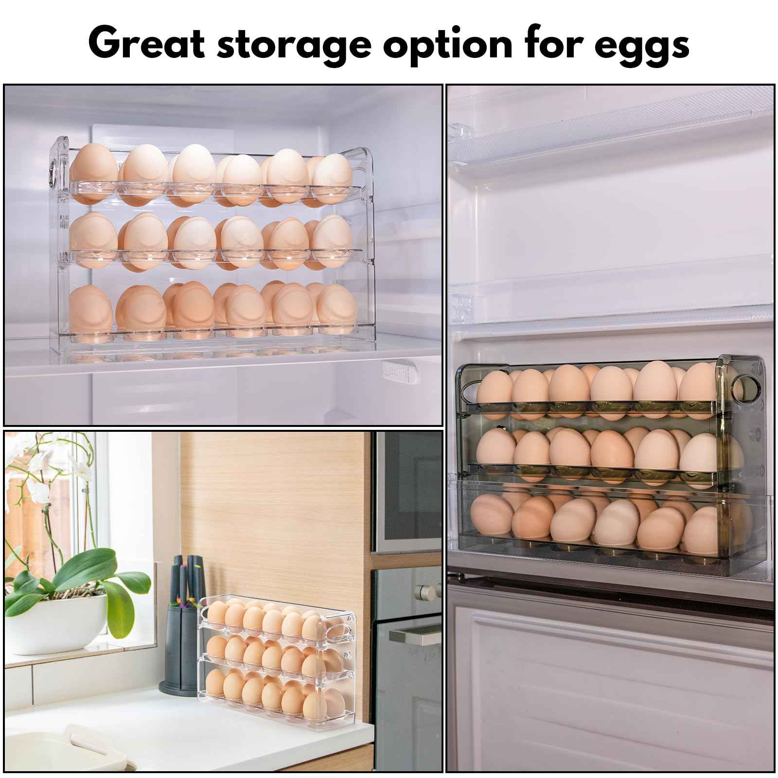 XCX Egg Holder for 36 Eggs, Egg Storage for Refrigerator, PET Egg Container for Kitchen Countertop, Egg Dispenser, Egg Tray, Clear