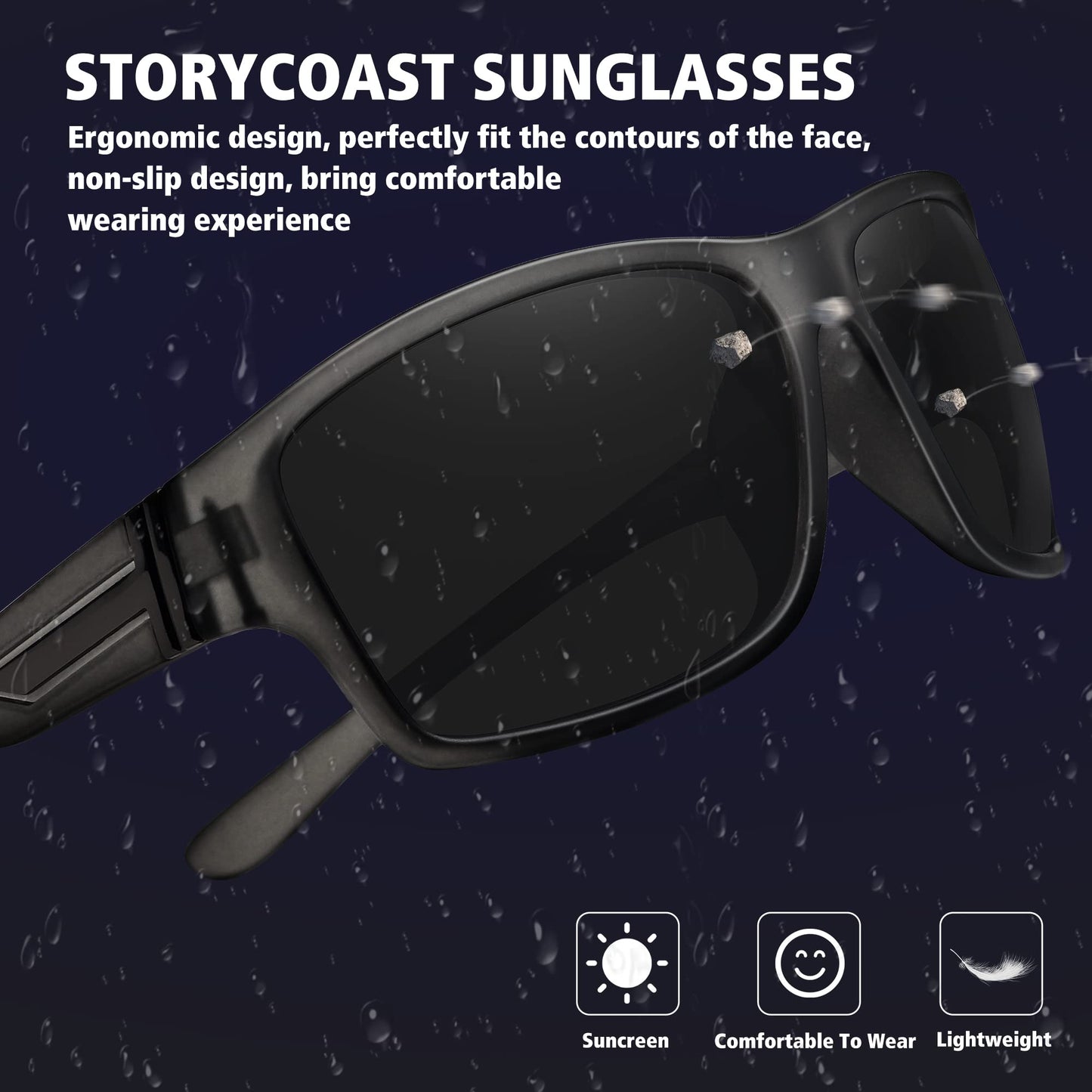 STORYCOAST Polarized Sports Sunglasses for Men Women Unbreakable Frame Cycling Fishing Driving 2Pack Black+Clear Gray Frame/Gray Lens