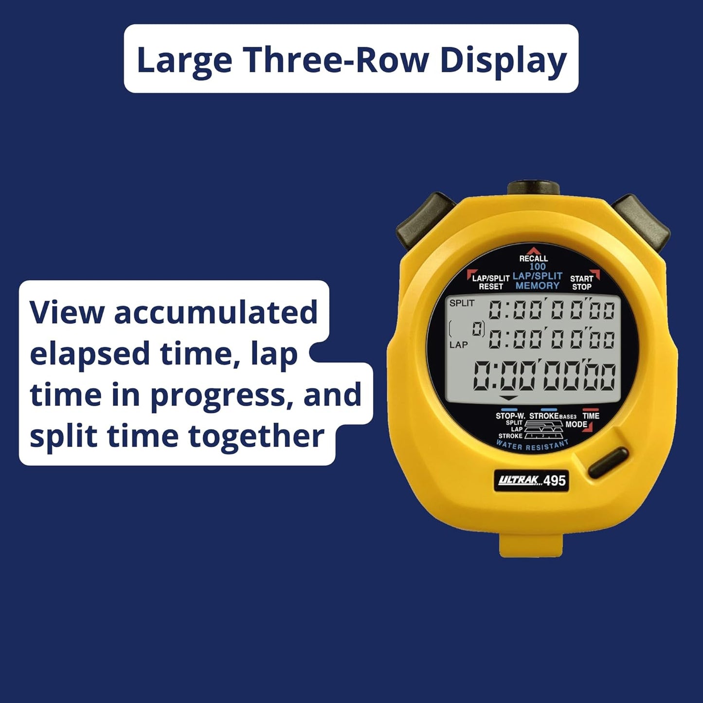 Ultrak 100 Lap Memory Timer - Accurate Timing Solution for Athletes | Bright Yellow Design