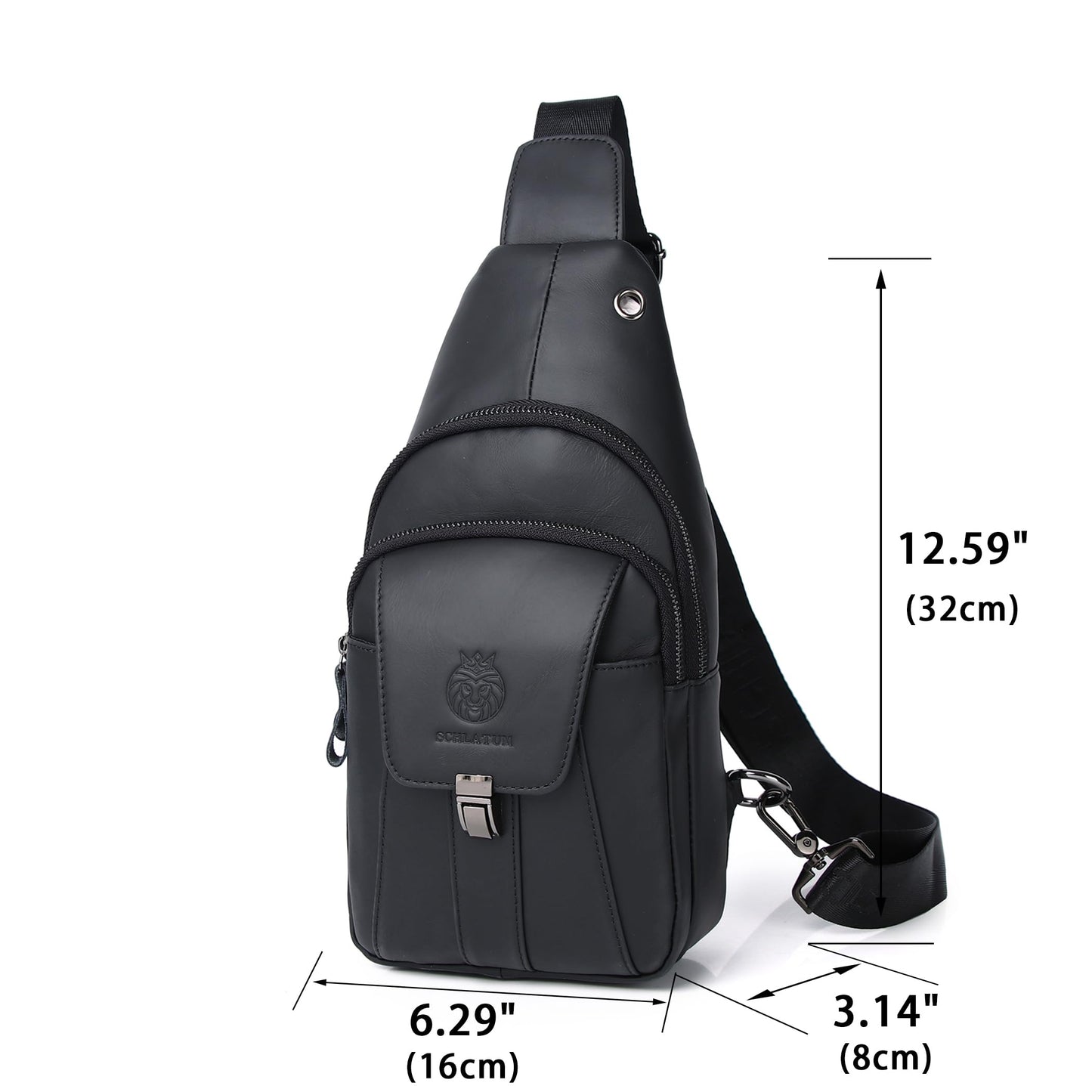 LUKZIJAES Genuine Leather Sling Bag for Men Casual Crossbody Shoulder Chest Pack Daypack Outdoor Travel Hiking Backpack (#10-Black)
