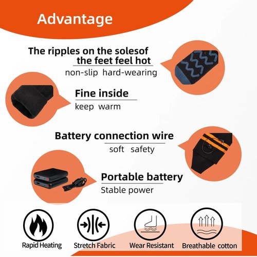 Heated Socks for Men & Women, Rechargeable Battery Powered, 4 Heat Settings Winter Socks,Washable Electric Foot Warmer and Leg Warmers for Winter, Hunting, Camping, Hiking, Fishing, Outdoor Activities