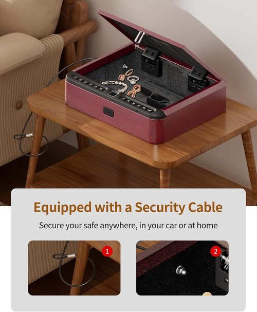 BILLCONCH Biometric Gun Safe for Handgun - Quick Access with Fingerprint, Keypad & APP Lock | Burgundy Red