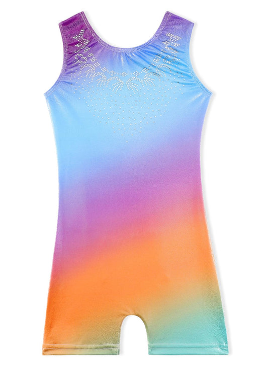 Belovance Leotards for Girls Gymnastics 6 7 Kid Child Dance Outfit Gradient Rhinestone Blue Purple Biketard (Gradient Blue Purple, 6-7 Years)