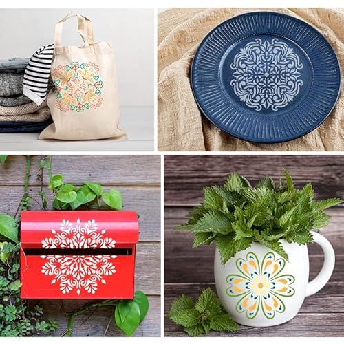 Wall Stencils for Painting Large Pattern, 9Pcs 12 Inch Mandala Stencils for Crafts on Wall Wood Furniture Floor Tile, Plastic Reusable Stencils for Home Decor and Other DIY Projects