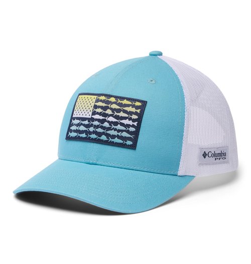 Columbia Unisex Unisex PFG Fish Flag Mesh Snap Back Hat, Vintage Blue/White/Fish Flag, One Size