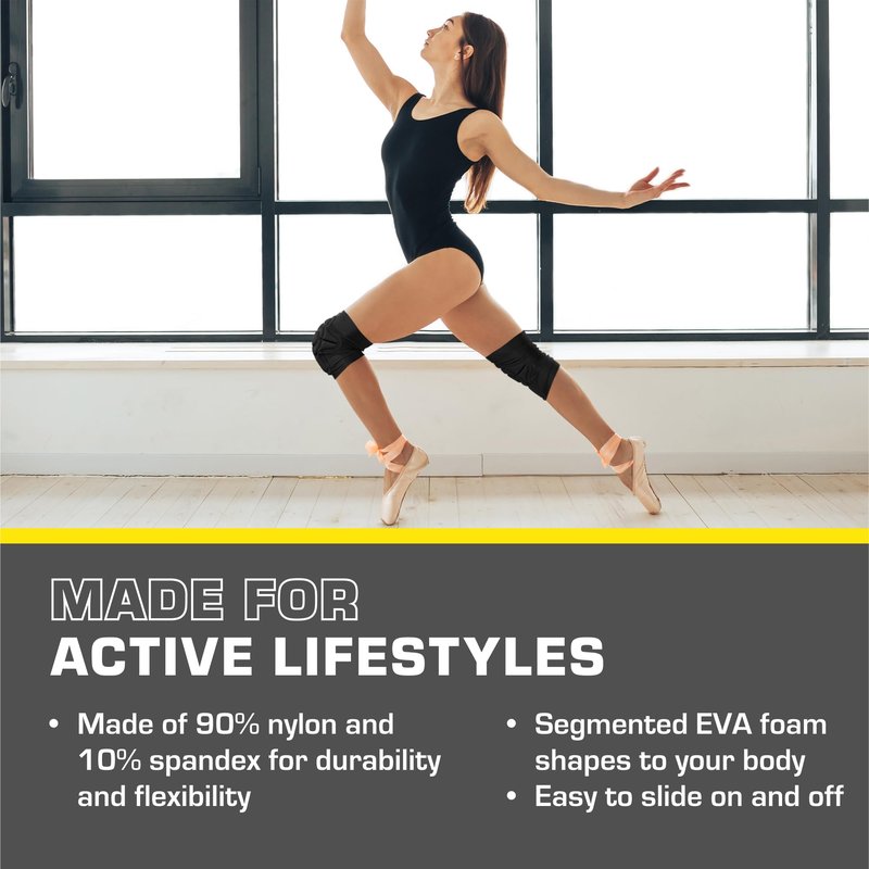 PowerPress EVA Foam Kneepads - Work Knee Pad for Men or Women with Silicone Grip - Pads for Knees for Basketball, Dance or Volleyball - Foam Comfort Knee Sleeve for Adults