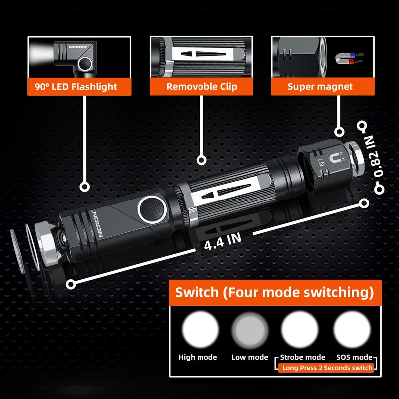 NICRON Flashlight, N7 600 Lumens Tactical Flashlight 2 Pack, 90 Degree Ip65 Waterproof Led Mini Flashlight 4 Modes- Best High Lumens are for Camping, Outdoor, Hiking （Not Including Batteries） Gift