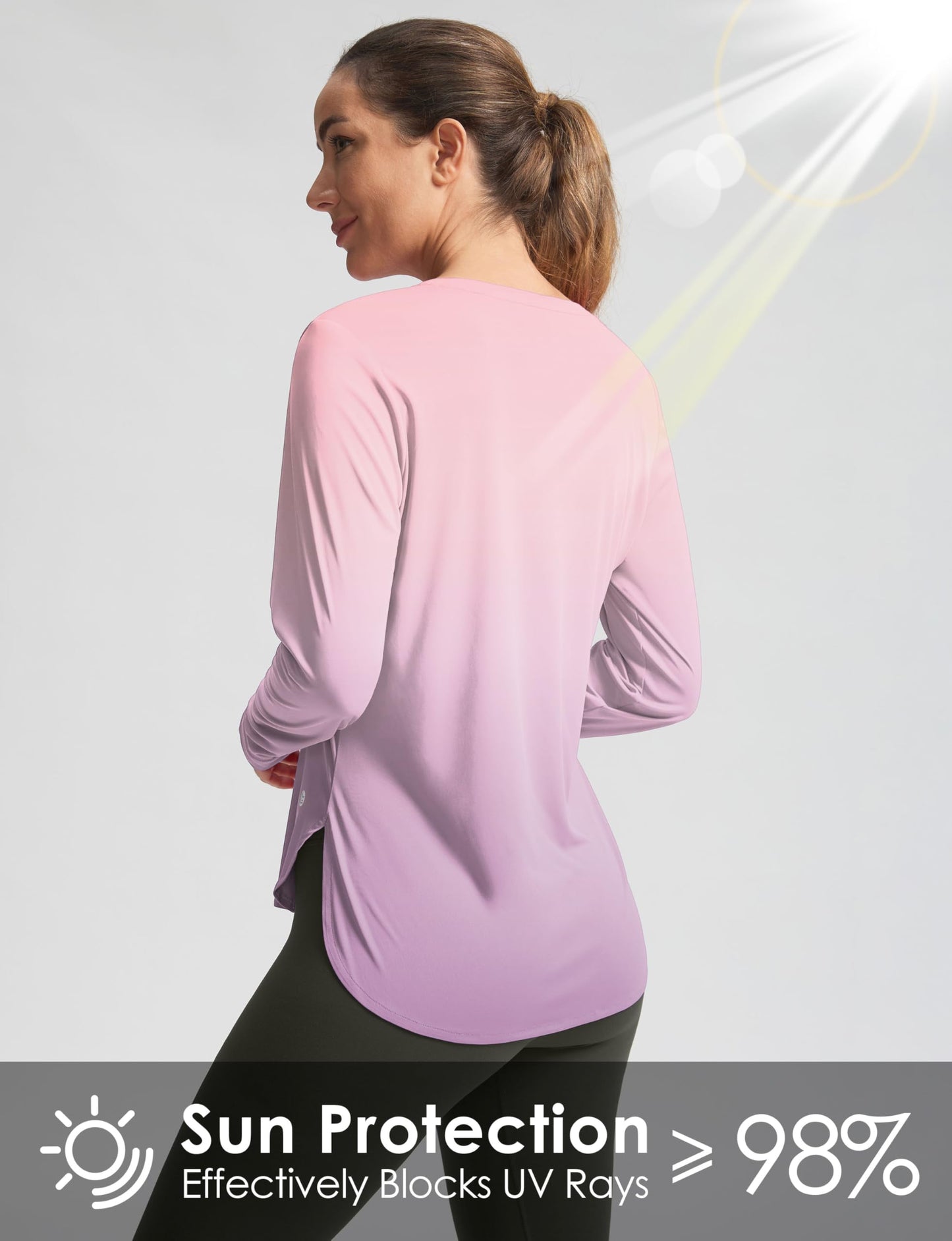 Women's Sun Shirts UPF 50+ Long Sleeve UV Protection Shirt Lightweight Quick Dry Workout Hiking Tops for Women(Pink/Purple Gradient,L)