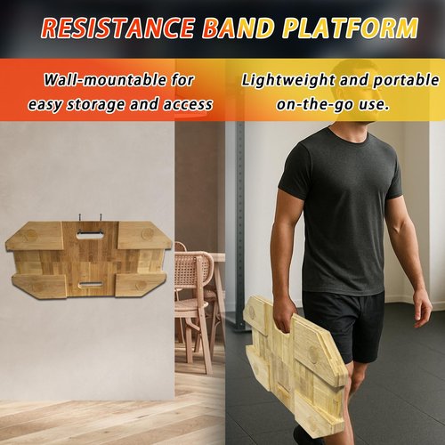 J Bryant Bamboo Resistance Band Platform with Eye Bolt Anchors – Includes Tube Resistance Bands with Handles – for Full-Body Strength, Rehab, Mobility & Functional Workouts