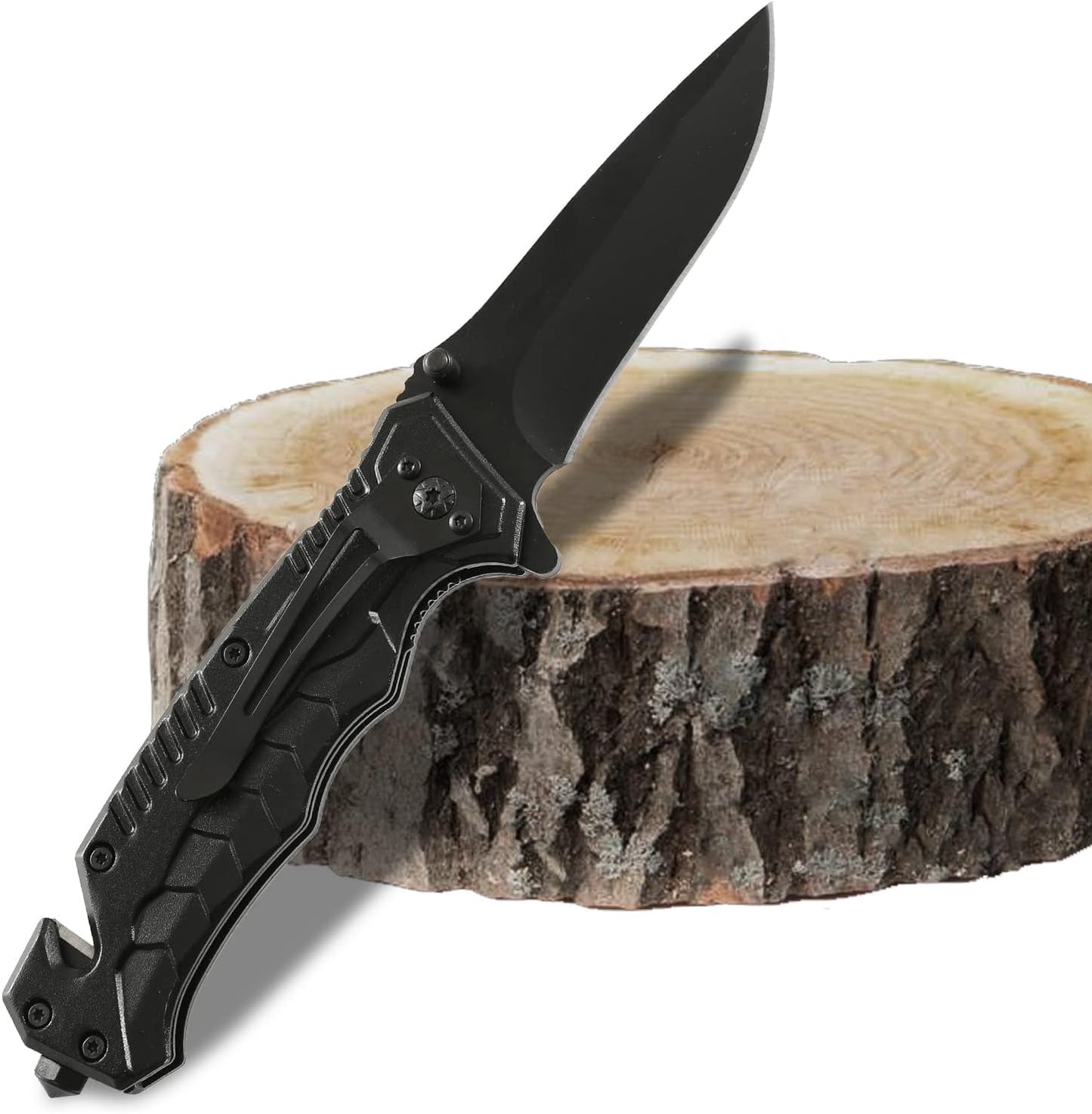 Skiennix Folding Pocket Knife - Multi-Function Emergency Tool with Seatbelt Cutter & Glass Breaker | Black 3-in-1 Design for Outdoor Survival, Camping, Hiking, Hunting & Fishing