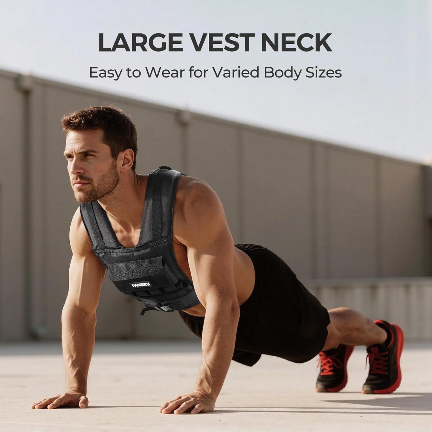 PACEARTH Adjustable Weighted Vest - 20lb to 44lb for Strength Training, CrossFit & Running | Black