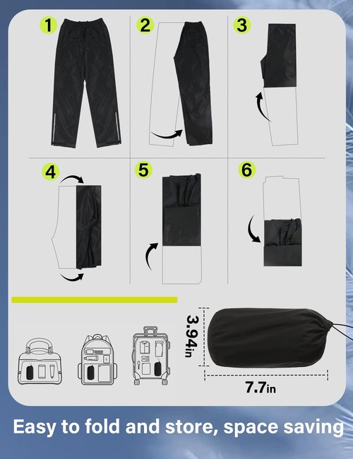 iCreek Men's Packable Rain Pants Waterproof Lightweight Over Pants Windproof Outdoor Pants for Fishing Golf Hiking (Black, Large/30 Inseam)