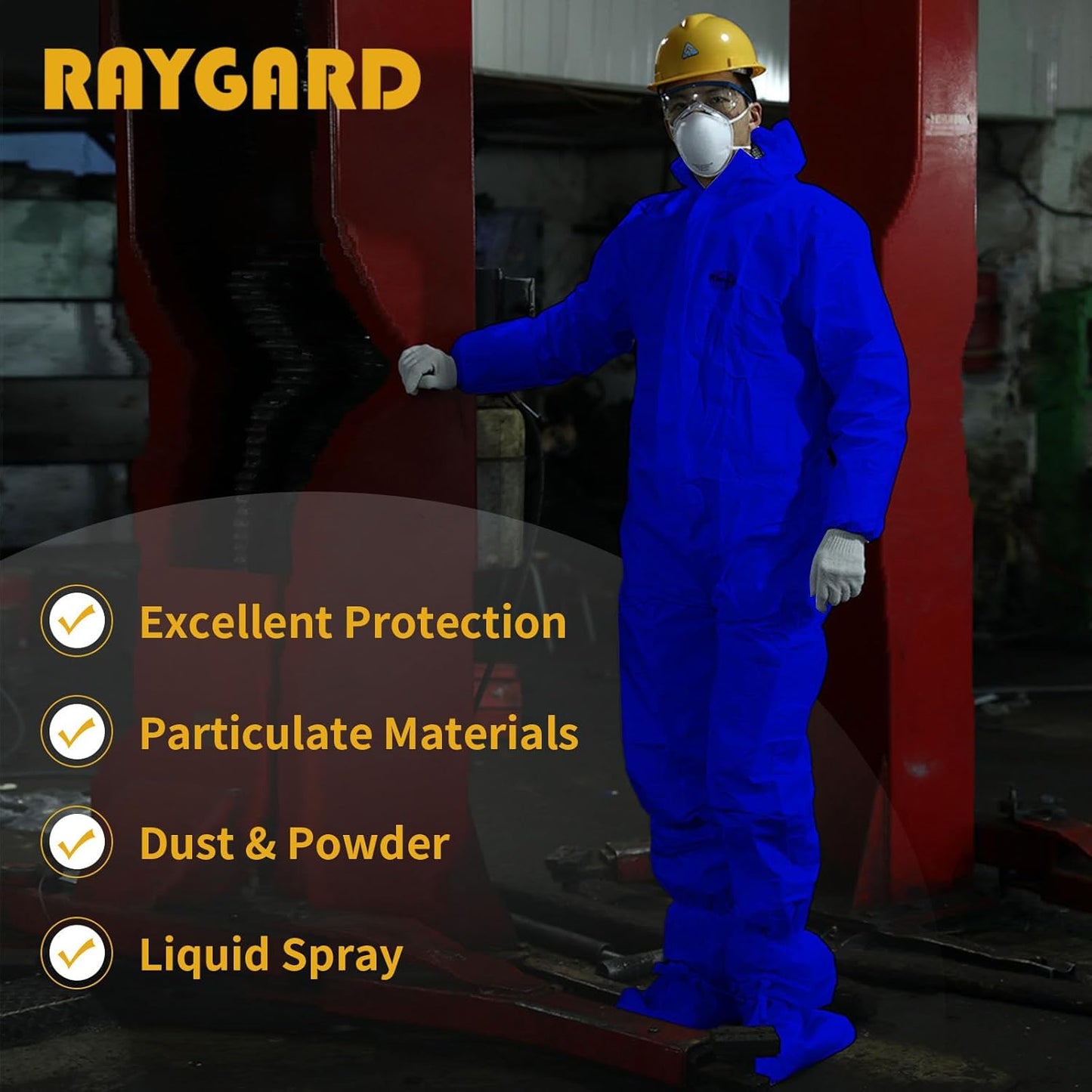 Skiennix Protective Suit - SMS Full Body Hazmat Coveralls with Hood & Elastic Wrists for Mechanics