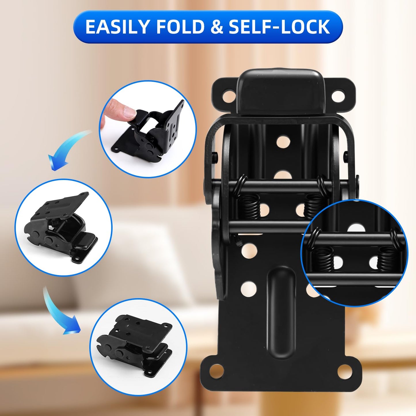 YDAJIURI Folding Brackets 4 Pack, Heavy-Duty Self-Locking Hinges with Screws, Foldable Lock Extension Support Brackets for Table Legs, Bed Legs, Workbenches – Black