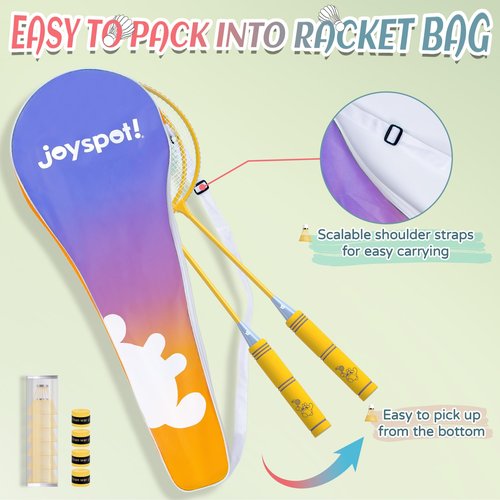 Badminton Rackets Set of 4 for Outdoor Backyard Games,Including 4 Rackets, 6 Nylon Shuttlecocks, 4 Replacement Grip Tapes and 1 Carrying Bag, Lightweight Badminton Racquets for Kids Adults Beginners