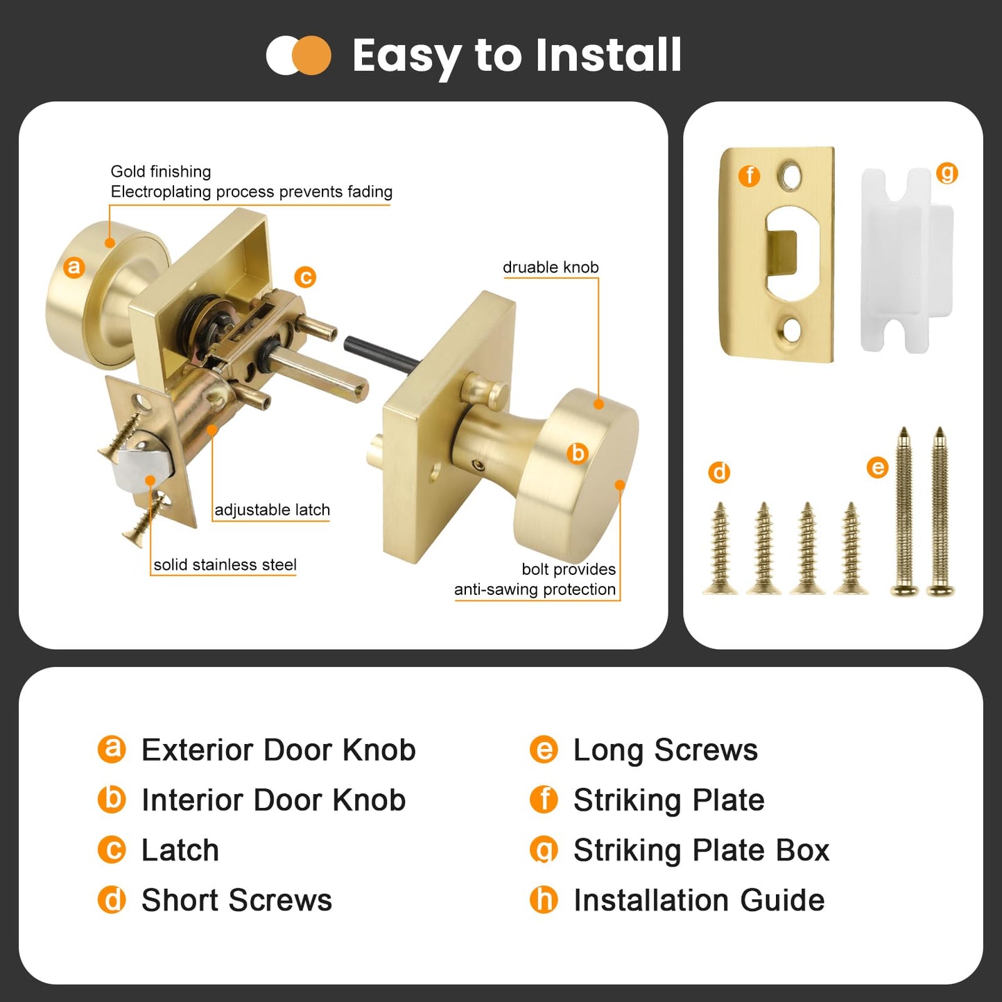 goldenwarm Gold Door Knobs with Deadbolt, Zinc Alloy Brushed Gold Exterior Door Knobs Lock Set with Deadbolt, Heavy Duty Door Locks for Front Door - Modern & Stylish(2 Pack)