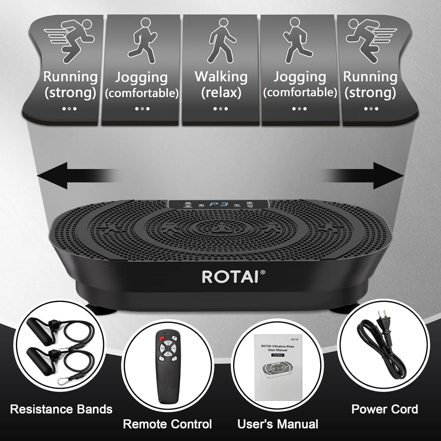 ROTAI Vibration Plate Exercise Machine - Full Body Fitness Platform for Weight Loss & Fat Burning | Adjustable Shake Plate in Black