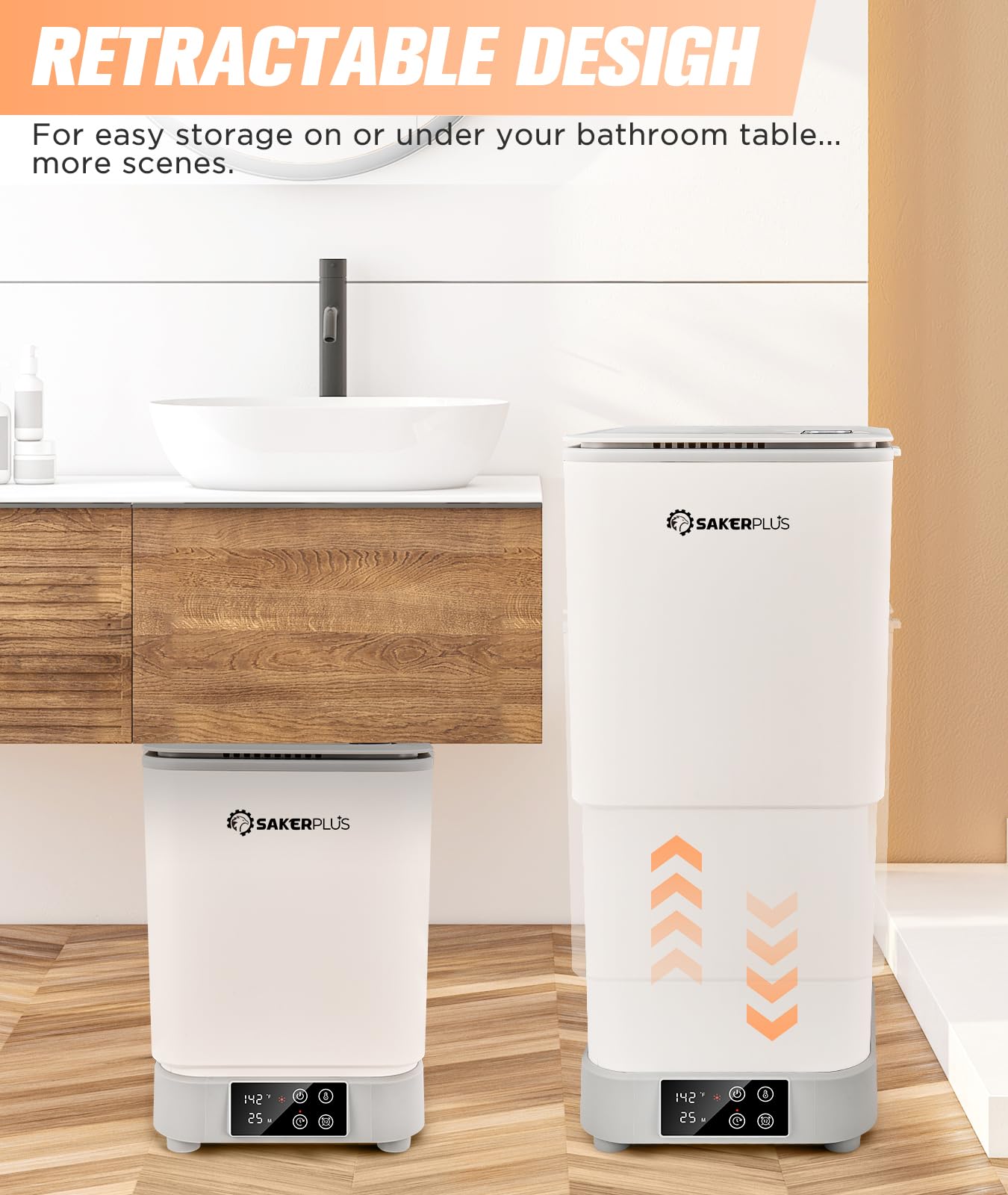 SakerPlus Towel Warmer, 30L Heated Hot Towel Warmer,Large Towel Warmer for Bathroom, Luxury Towel Warmer Bucket with Time Setting, Retractable Portable Towel Warmer for SPA, Home, Countertop, Floor