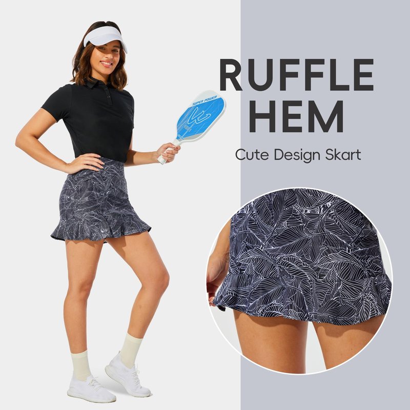 M MOTEEPI Tennis Skirts for Women Pleated Athletic Skort Lightweight Golf Skirts with Shorts Pocket Workout Pickleball Black Leaf M