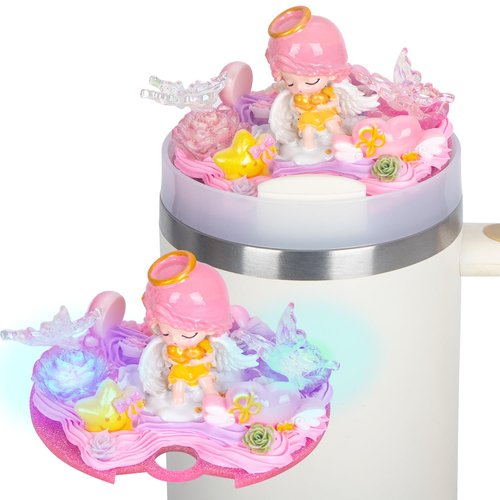 foci cozi Compatible with Stanley Cup Lid Accessories Charms,Angel Sparkling Flower Charms for Stanley Cups H2.0 Accessories 30oz 40oz (Angel Pink, 30oz)