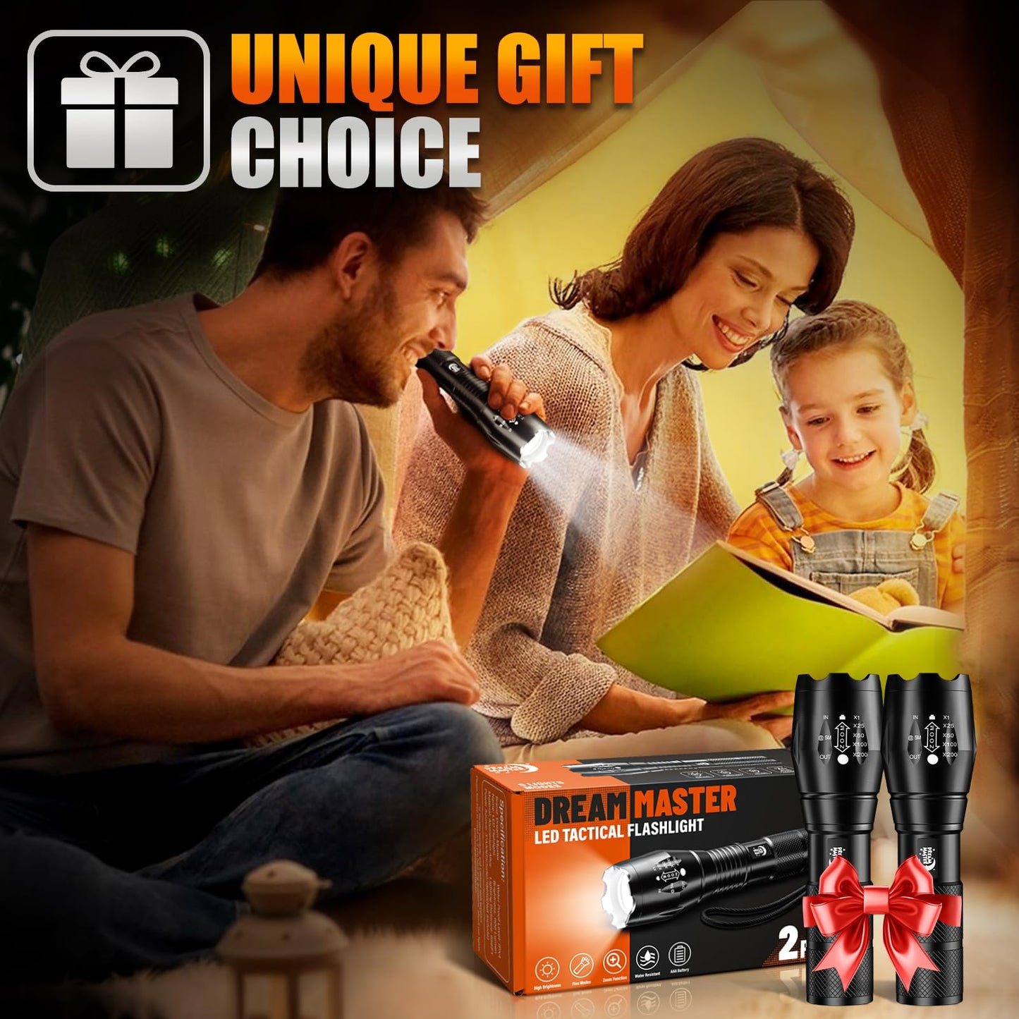 Dream Master 2 Pack LED Flashlights High Lumens with 6 AAA Batteries, 5 Modes Mini Waterproof Tactical Bright Flashlight for Camping, Hiking,Dad Gifts for Husband, Dad, Birthday Gifts for Men, Women