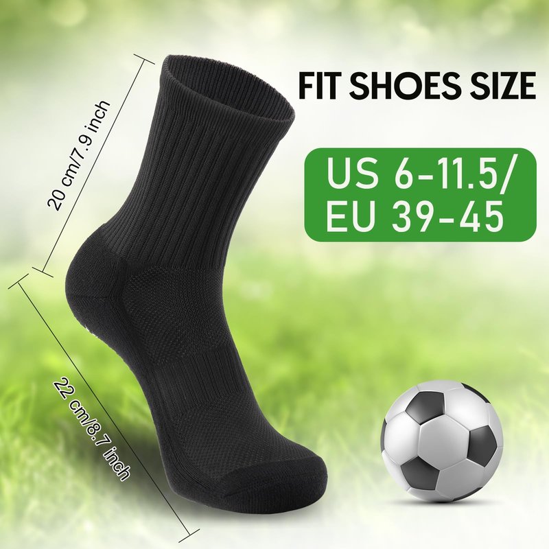 COTMAKETON 2/4 Pairs Mens Soccer Socks with Grips Cushioned Anti Slip Football Basketball Sports Socks (US, Alpha, One Size, Regular, Regular, 4pack-Black)