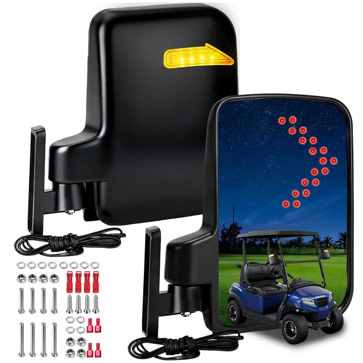 Universal Golf Cart Side Mirrors Rear View Mirror with Turn Signal Light for Club Car,EZGO and Yamaha Golf Carts