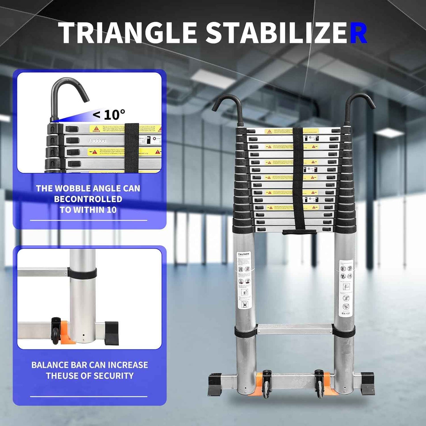 8.5 FT Telescoping Ladder - Lightweight Aluminum Extension Ladder with Stabilizers for Home & RV Travel