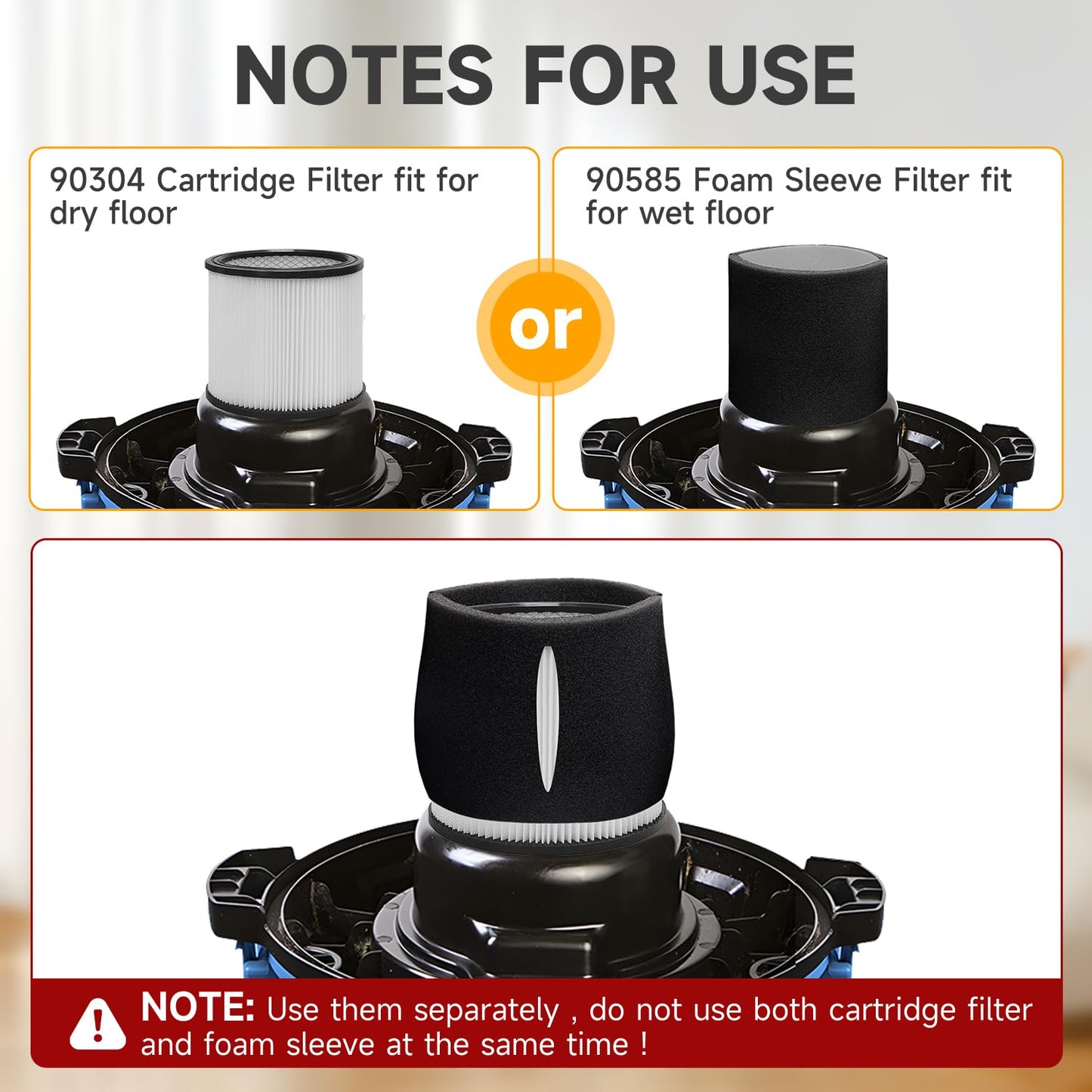 2 Pack 90304 Replacement Filter Compatible with Shop Vac 90304 90350 90333 90585 Wet Dry Vac Cartridge Filter with lids and Filter Foam Sleeve, Fits Most 5 Gallon and Above Shop Vac Vacuum Cleaners