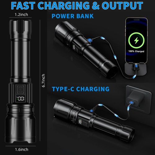 Hriovs Rechargeable LED Flashlight 99000 High Lumens, Powerful Tactical Flashlights with 6 Modes, IPX7 Waterproof, Zoomable, Super Bright for Home Outdoor Emergency Camping