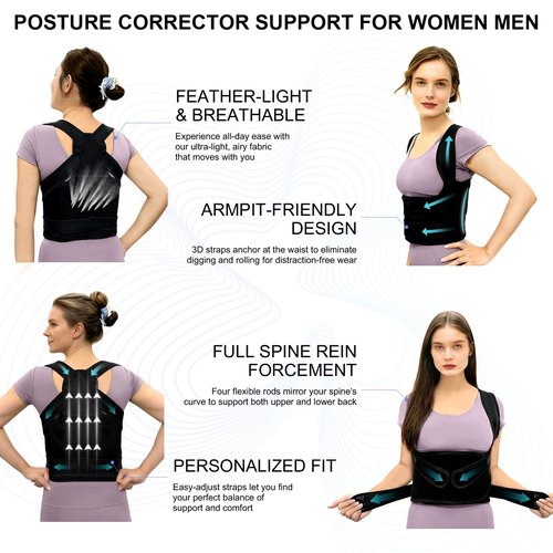 Callicebus Back Brace Posture Corrector for Women Men, Breathable Back Brace for Full Back Support, Adjustable Shoulder Straightener for Spinal Alignment, Hunched Back & Shoulder Pain Relief (Black)