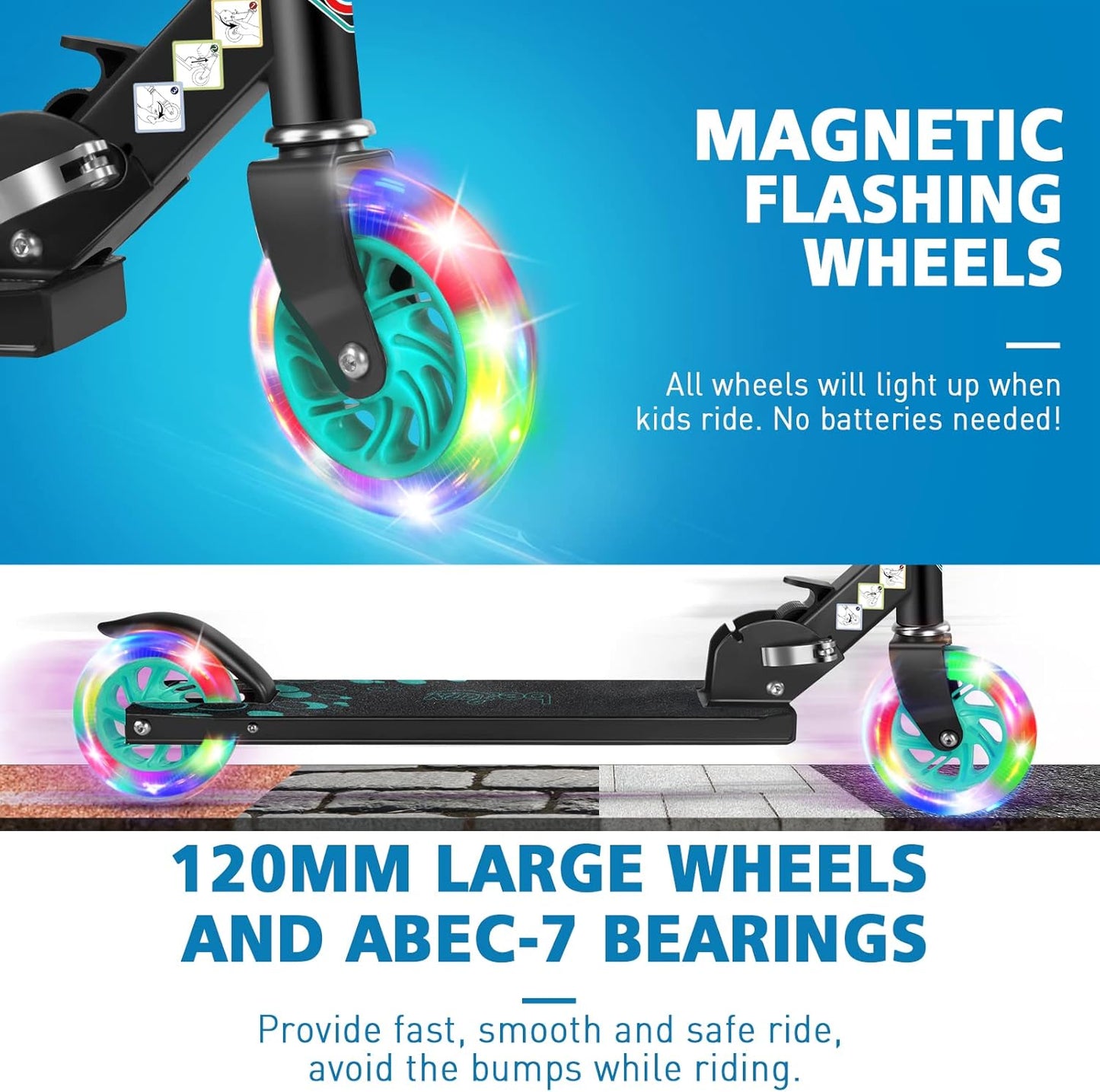 BELEEV V1 Kick Scooter for Kids - 2 Wheel Folding Design with Adjustable Height & Light Up Wheels | Ages 3-12