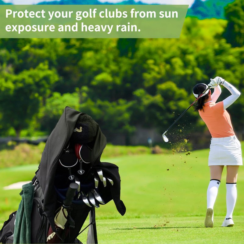 MUTUSHI Golf Bag Rain Cover Waterproof Golf Bag Hood Cover Gifts for Any Golfer,Beginner,Men and Women 13" L x 8" W x 20" H Black